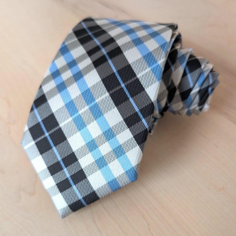 NICK GRAHAM Black and Blue Plaid Tie